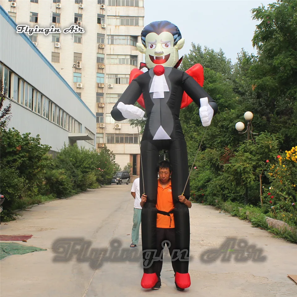 Halloween Parade Performance Walking Inflatable Vampire Puppet 3.5m Height Finger Controlled Dracula Costume For Party Event