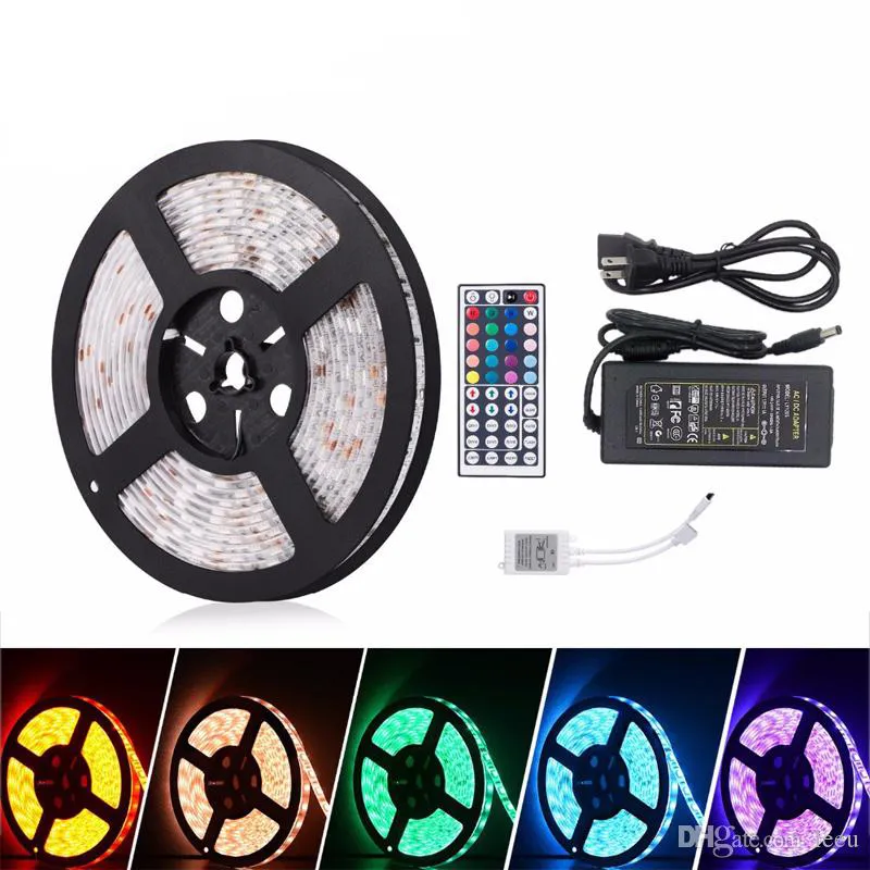 5m SMD5050 RGB LED Tira 300LED / M DC12V À Prova D 'Água 300LEDS + 44Key RGB Controlador LED + 12V 5A 60W Adaptador de energia