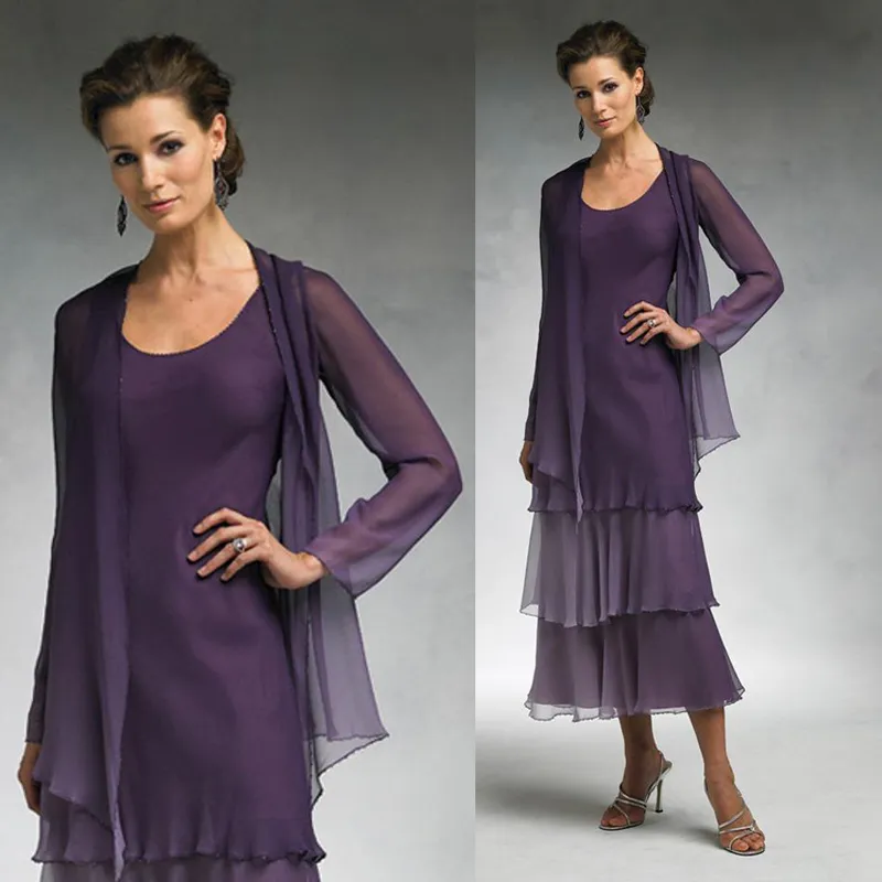 Élégant raisin longueur cheville mère des robes de mariée pour la plage en plein air mariage Scoop marié maman porter des robes de soirée avec des vestes gratuites 2019