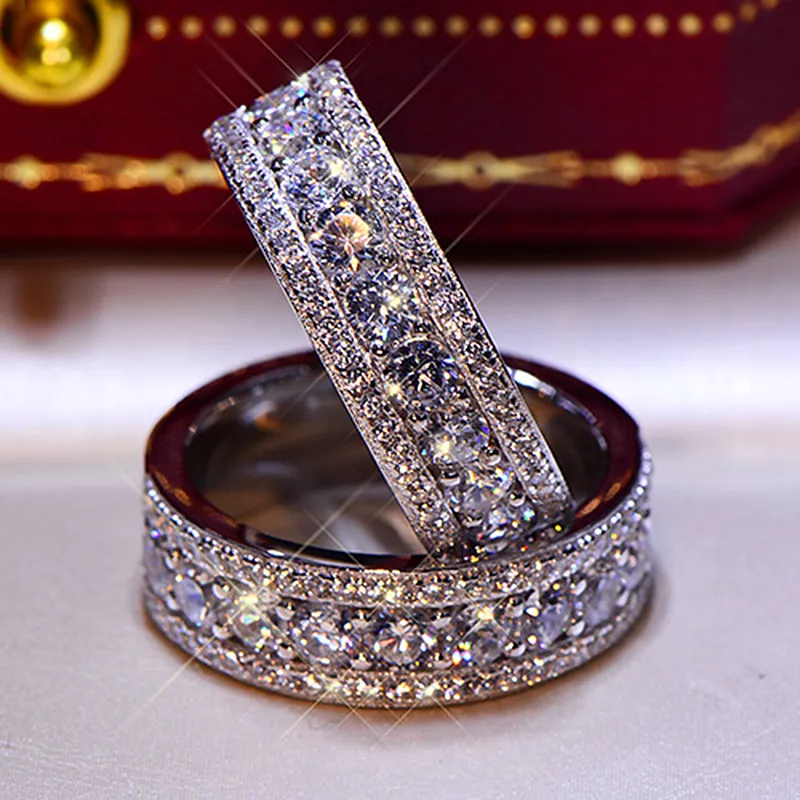 Bling zircon anel ouro prata cor hip hop anéis para mulheres homens moda casamento casamento jóias melhor presente