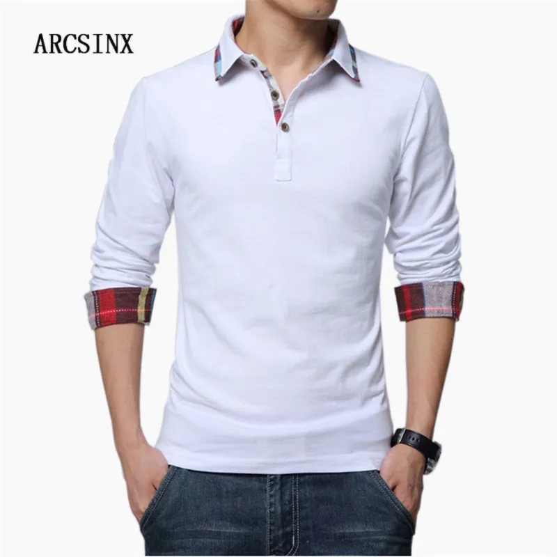 Arcsinx Plus Size 5xl 4xl 3xl Xxl Spring Hombres de manga larga Camisa polo Otoño Algodón Invierno Casual hombres Polos C19041501