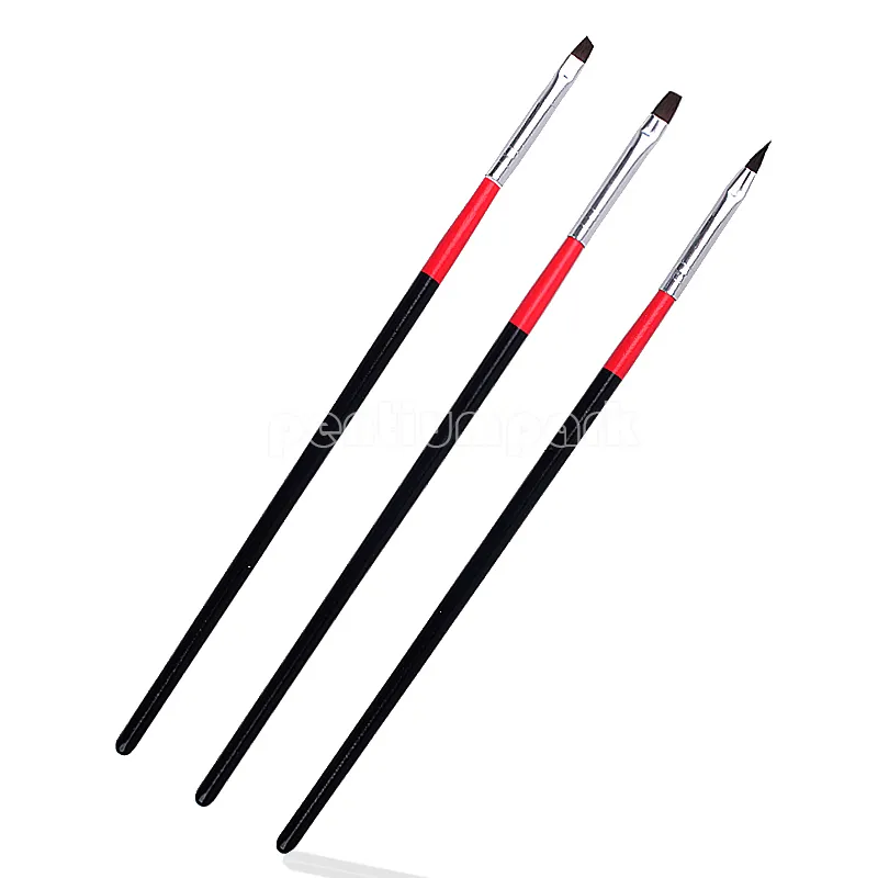 3Pcs / Set Schwarz Rot Farbe Acryl-UVgel Malerei Polnisch-Bürsten-Feder-Nagel-Kunst-Werkzeug Punktierung