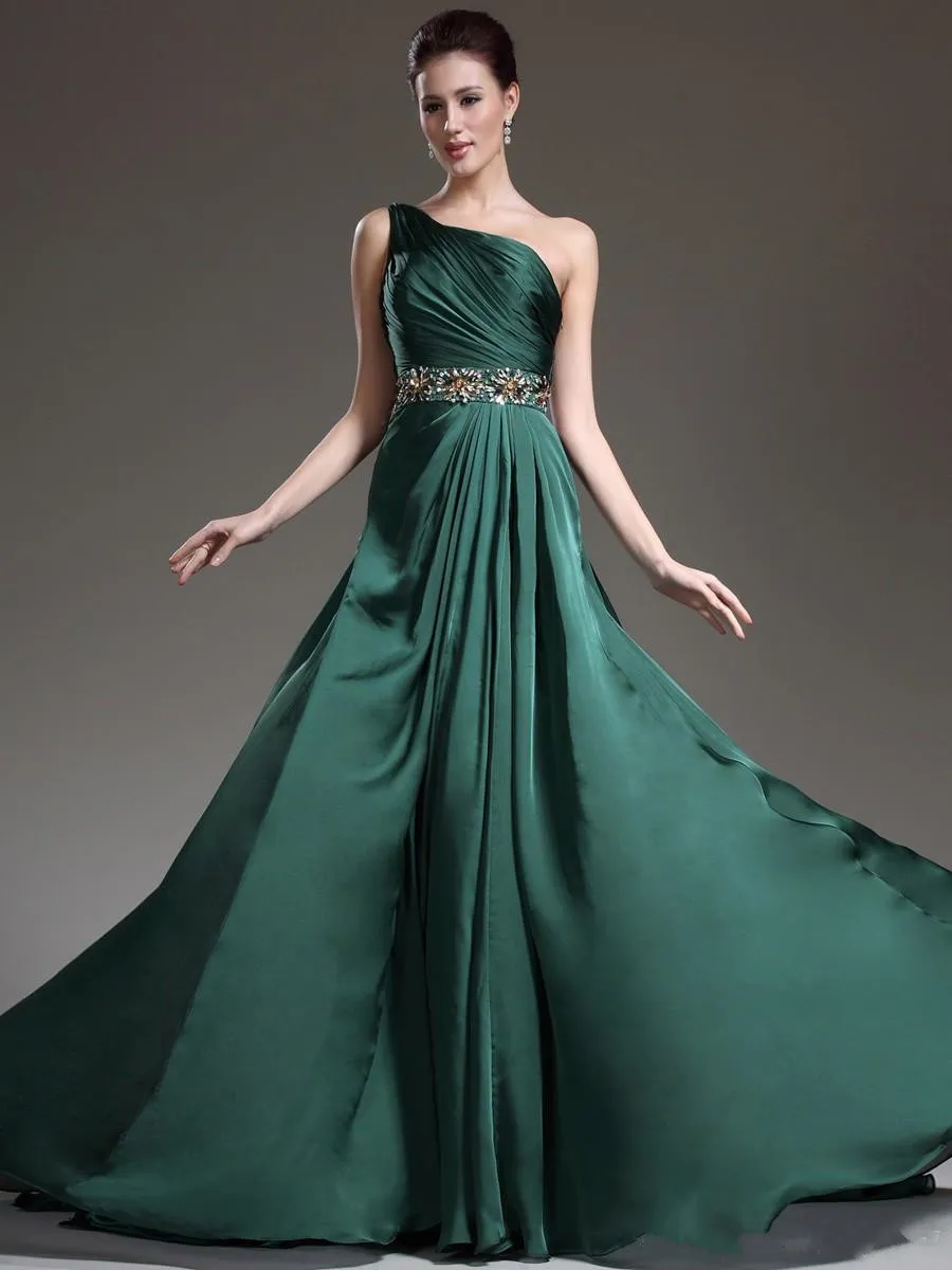 2019 nouvelles belles robes de bal vert foncé vente chaude robes de soirée une épaule robe formelle perlée cristal brillant robe De Festa