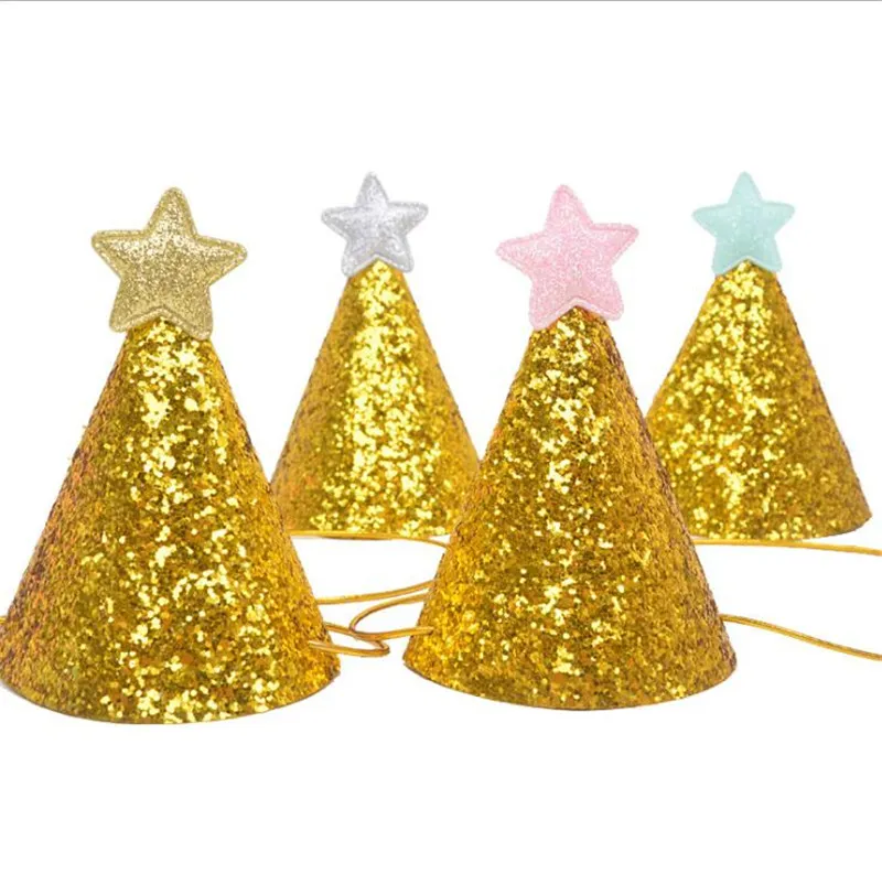 Sombrero de cumpleaños con purpurina dorada y estrella, decoración para fiesta de bienvenida de bebé, diadema, accesorios para fotos, decoración de fiesta para niños, sombreros de fiesta dorados