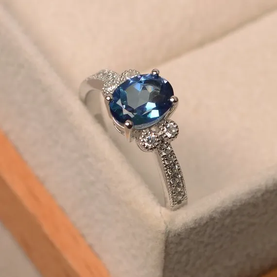 À la mode, simple et luxueux 925 standard argent bleu diamant dame bague mariage bague de fiançailles amour taille 6-10