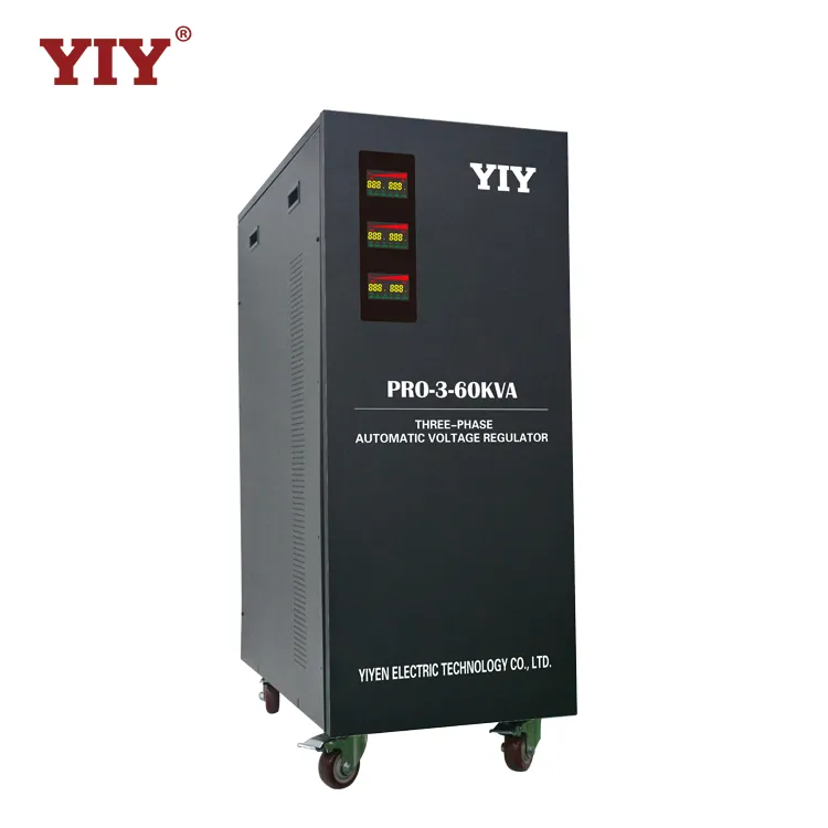 SVC-3-60KVA AC380V 자동 전압 조절기 안정기 3 상 4- 와이어 MCU 제어 과부하 보호 서보 유형 모터 수직 화려한 디스플레이