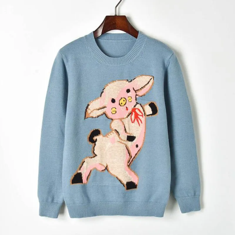 Sweater De Punto De Dibujos Animados De Cerdo Jacquard: Metro De