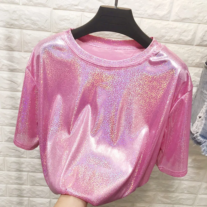 Vente en gros de mode décontracté t-shirt été vente chaude femmes blouses lumineuses dame belle belle hauts t-shirt