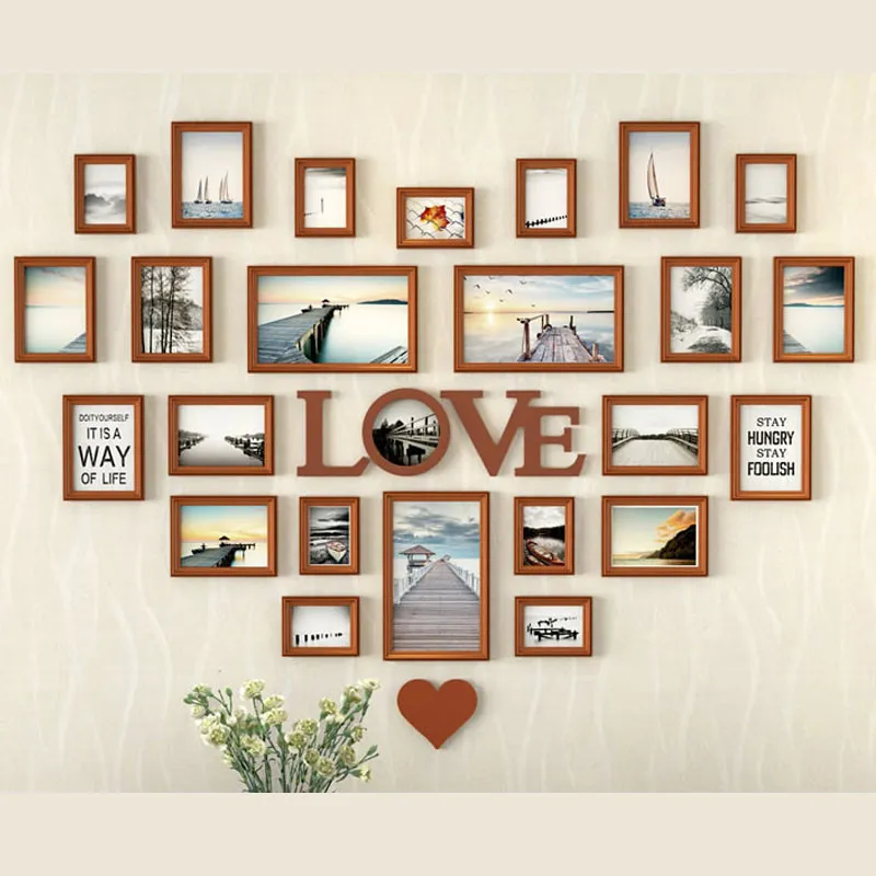 Romantische herzförmige Fotorahmen-Wanddekoration, 25 Teile/Satz, Hochzeits-Bilderrahmen, Heimdekoration, Schlafzimmer, Kombinationsrahmen-Set