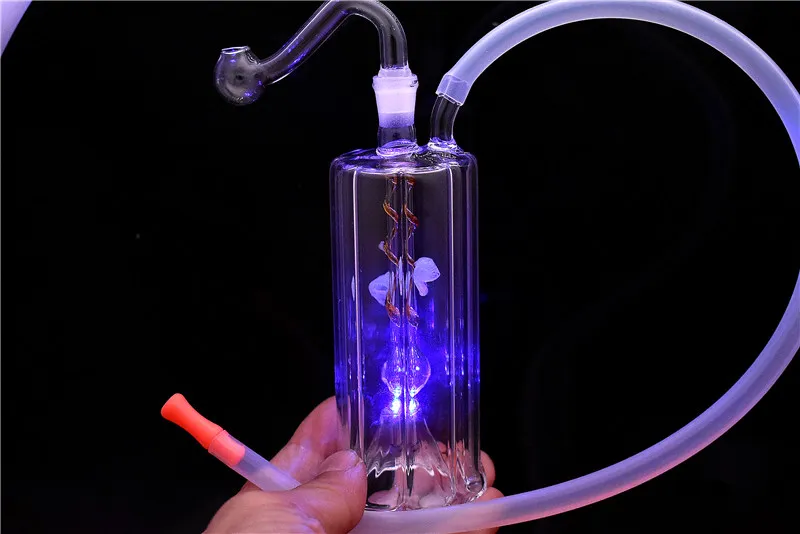 LED Shinning bongs Glass Dab Rig Mini Water Pipes 5"inch Portable Oil Hookahs Inline Stereo Perc Recycler Glass Bongs 10mm Joint