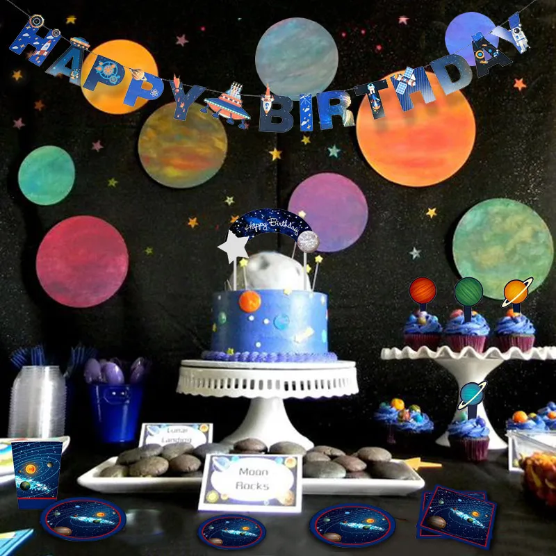 WEIGAO Galáxia Decoração Do Partido Utensílios De Mesa Descartáveis ​​Menino Espaço Astronauta Astronauta Espaço Temático Crianças Decoração de Festa de Aniversário