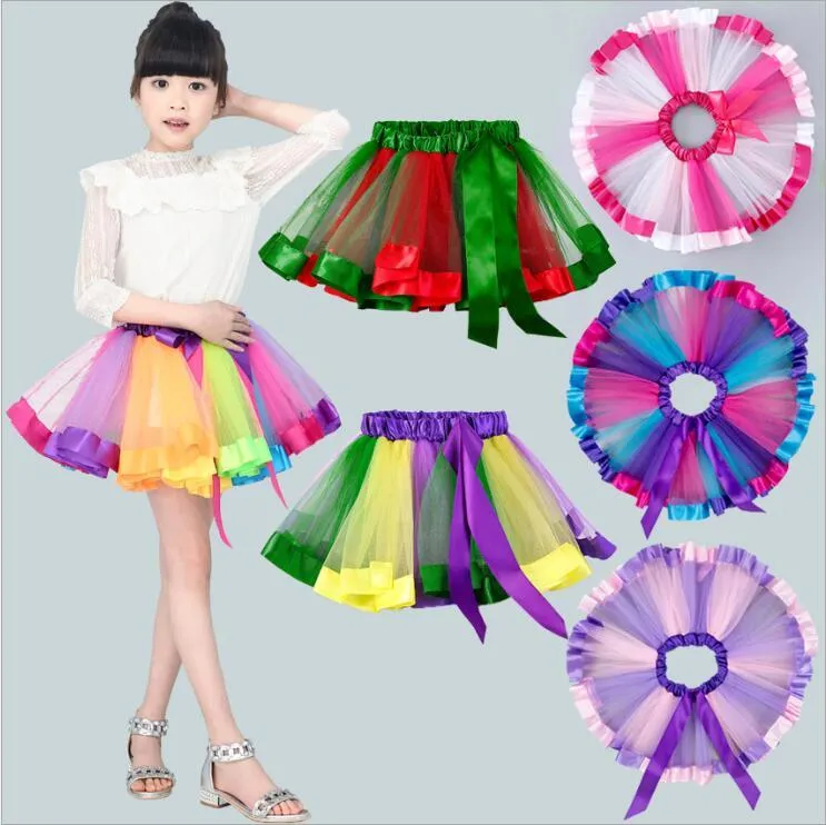 Flickor Tutu Kjolar Princess Ballet Kjol Kids Designer Kläder Baby Rainbow Mini Skirts Stage Dance Wear Pettiskirts Belt Dance Kjol