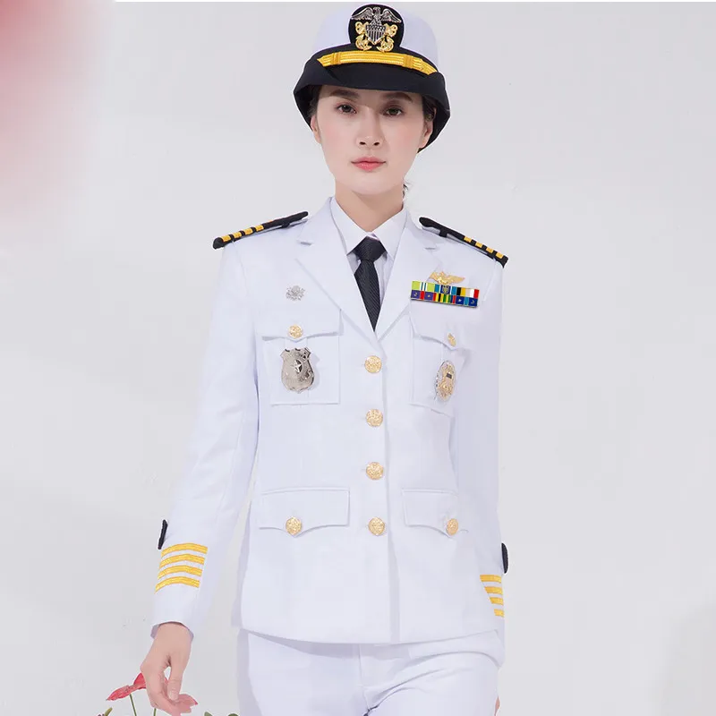 Luxo iate capitão roupas europeu marinho festa de vestuário desempenho uniforme madame branco roupa militar traje formal branco