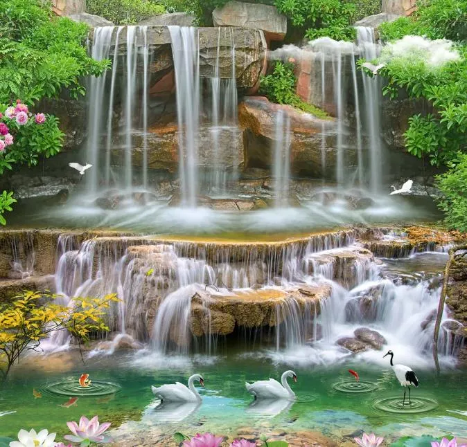 Ustom Foto Wall Papier 3D Moderne TV Achtergrond Woonkamer Slaapkamer HD Natuurlijke landschap Waterval 3D Landschap Painti Wall Covering Wallpaper