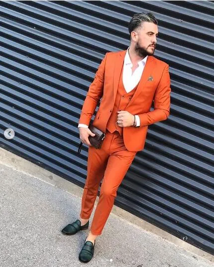 Orange Three Piece Groom Suit With Vest Suit With Western Style Jacket,  Pants, And Vest Perfect For Weddings And Formal Events From Hellobuyerh,  $87.44