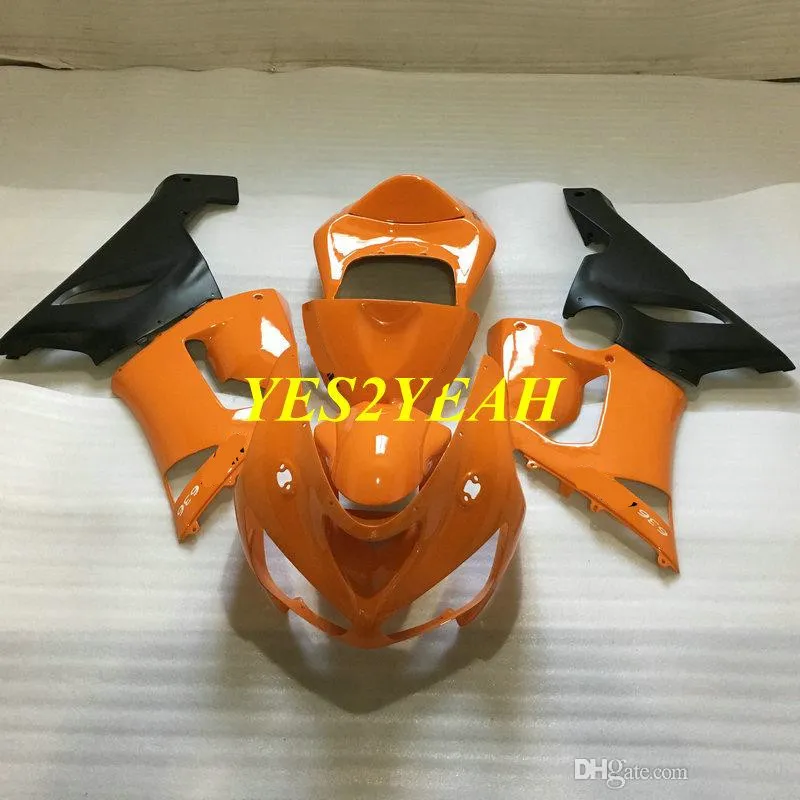 Motorcykel Fairing Body Kit för Kawasaki Ninja ZX6R 636 05 06 ZX 6R 2005 2006 Orange Black Fairings Bodywork + Presenter KK20