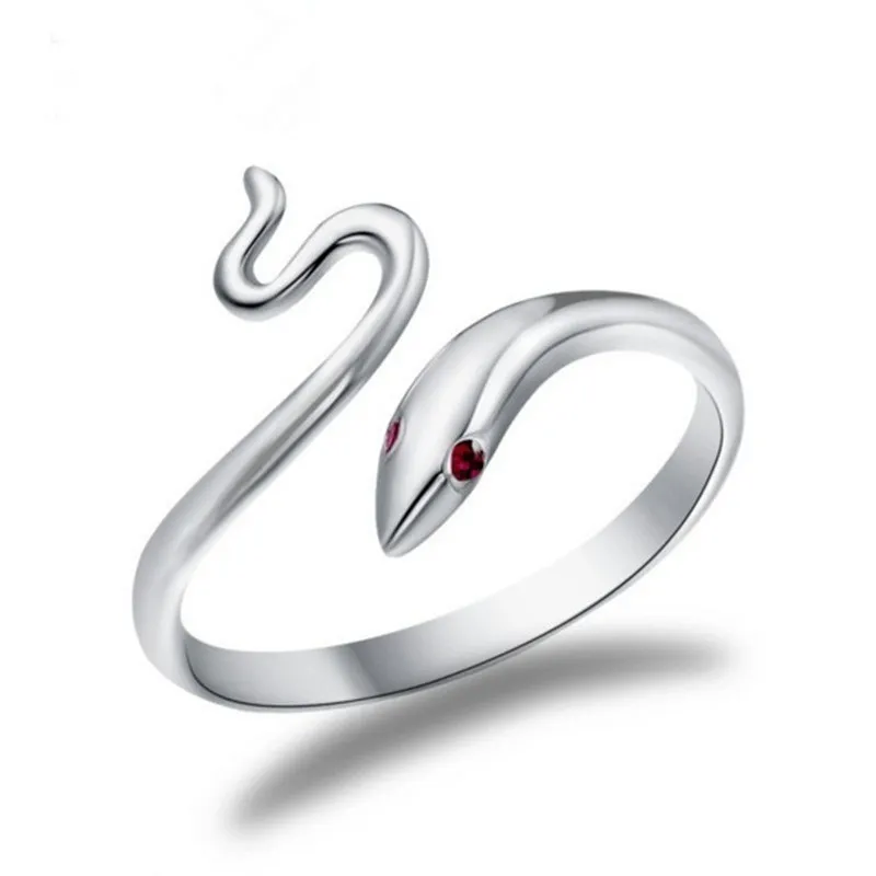 OMHXZJ Wholesale European Fashion Woman Girl Party Wedding Gift Silver Red Snake Zircon Open 925 Sterling Silver Ring RR277