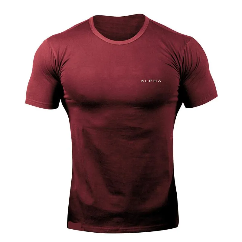 2019 년 여름 남성 티셔츠 코튼 탄성 통기성 짧은 소매 셔츠 남성 티셔츠 체육관 근육 피트니스 탑스 티셔츠