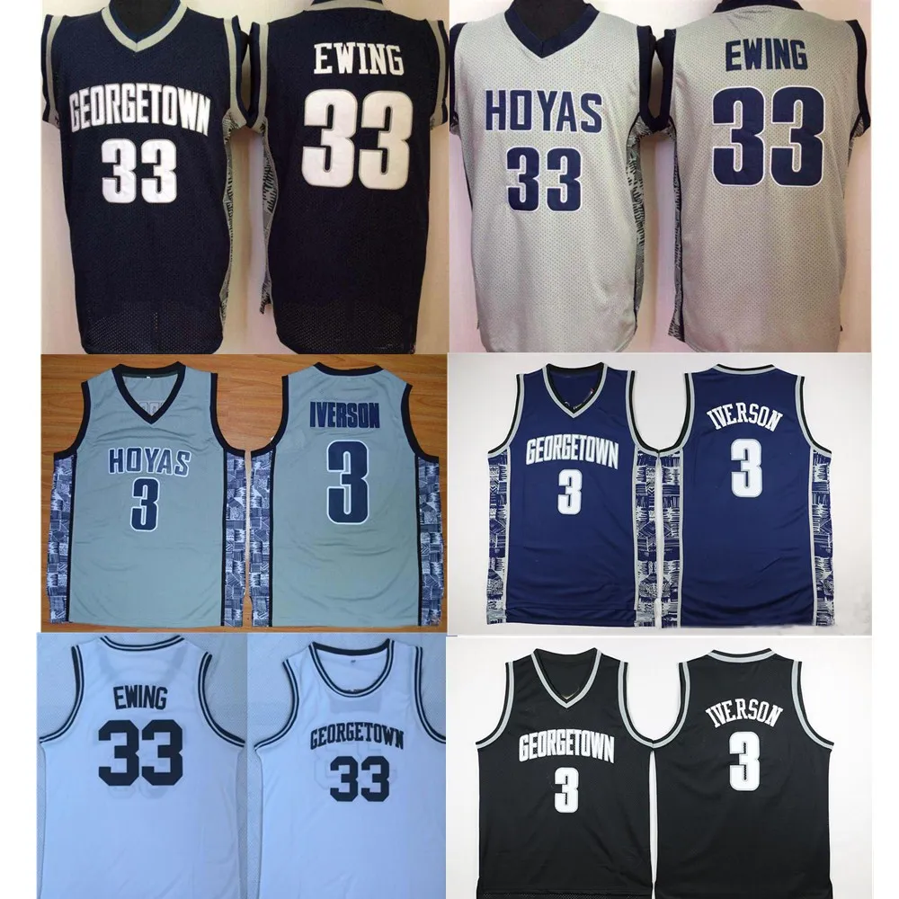 NCAA Mens Georgetown Hoyas Iverson College Jersey 저렴한 3 알렌 이버슨 33 Patrick Ewing University 농구 셔츠 좋은 스티치 저지