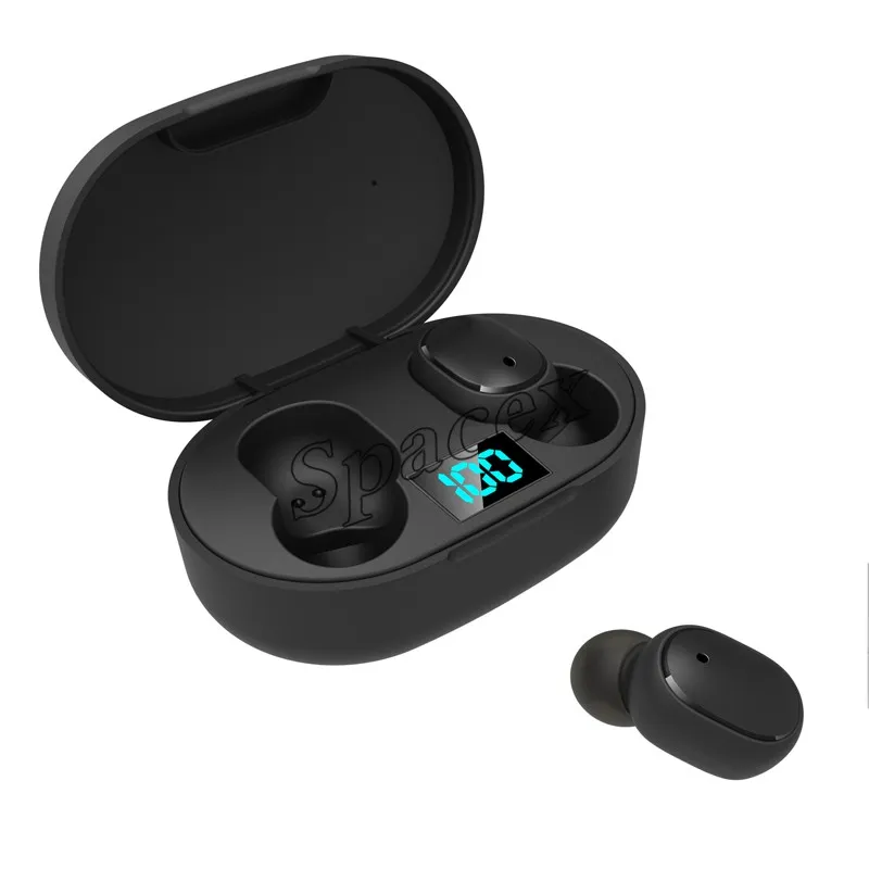 Hot E6S TWS Fitness Prawdziwe bezprzewodowe słuchawki stereo Bluetooth v5.0 Touch Control Auto Parowanie Handsfree Hunsets z wyświetlaczem akumulatora 50pcs