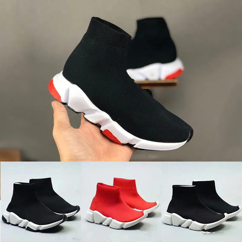 Designer stövlar Kids Speed ​​Trainer Sock Skor Toddler Boys Girls Children Youth Socks Sneakers Triple Black Red Kids Designer Skor 24-35