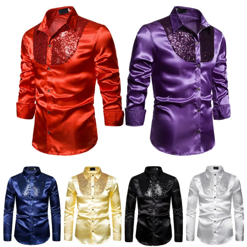 Stylish White Silk Satin Shirt Men Chemise Homme 2020 Casual Long Sleeve Slim Fit Mens Dress Shirts Business Wedding Male Shirt