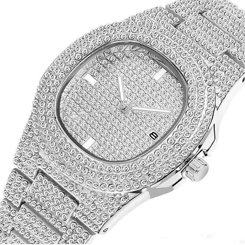 HIP HOP montre en or hommes diamant hommes montres haut de gamme de luxe glacé mâle montre à Quartz calendrier grand cadran cadeau pour hommes