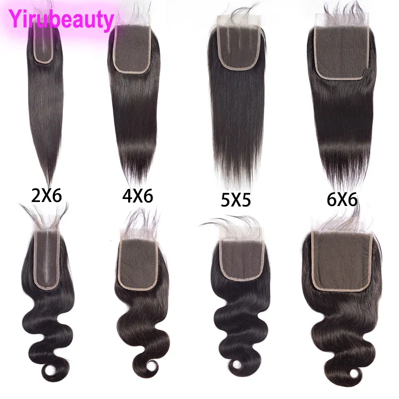 Cabelo humano brasileiro, cabelo virgem liso, fechamento de renda 2x6 com cabelo de bebê, fechamento 4x6, 5x5, seis por seis fechos, onda corporal reta, 10-24"