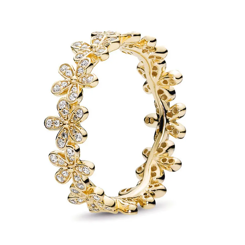 Micro inlaid Zircon Flower Crown Ring for Women Natural Fashion Dazzling Daisy Group Plating Fine Ring