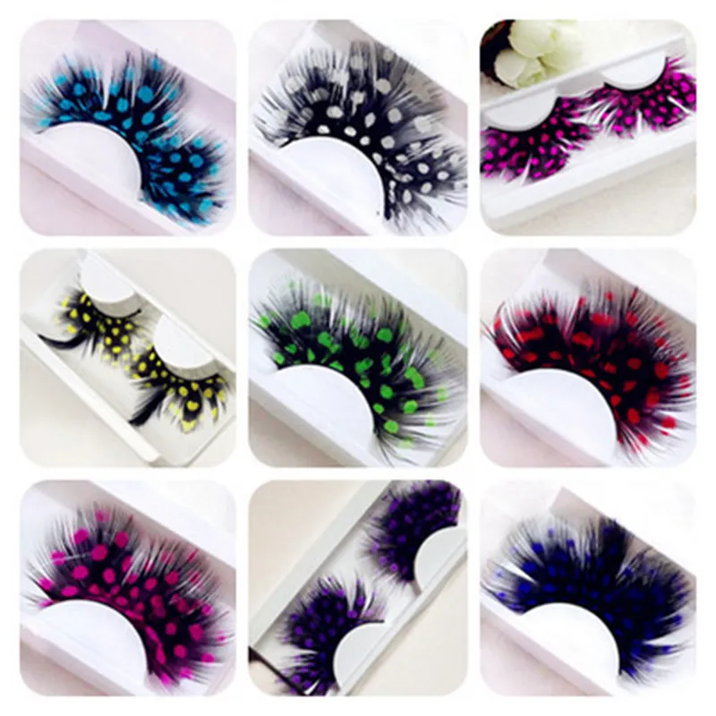 Nouveau 3D faux cils de plumes naturel faux cils bande cils Extensions de cils colorés pour la fête 6 couleurs