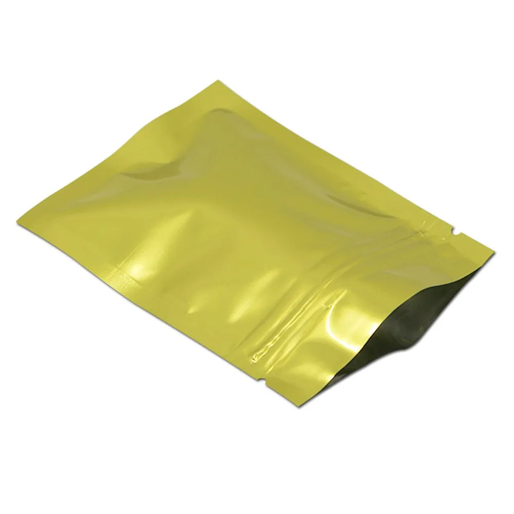 7.5*6.5cm 200pcs Small Sample Power Bags Aluminum Foil Zip Lock Mylar Packaging Pouches Mini Glossy Flat Yellow Package Pouch Bag Smellproof