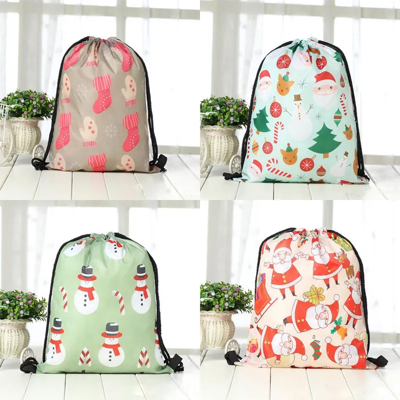 Bolsas con cordón de Navidad Mochila Impresión 3D Envoltura Bolsa de regalo Saco de Santa Goody Treat Bolsas Bolsa deportiva Favores de fiesta Decoración XD22821