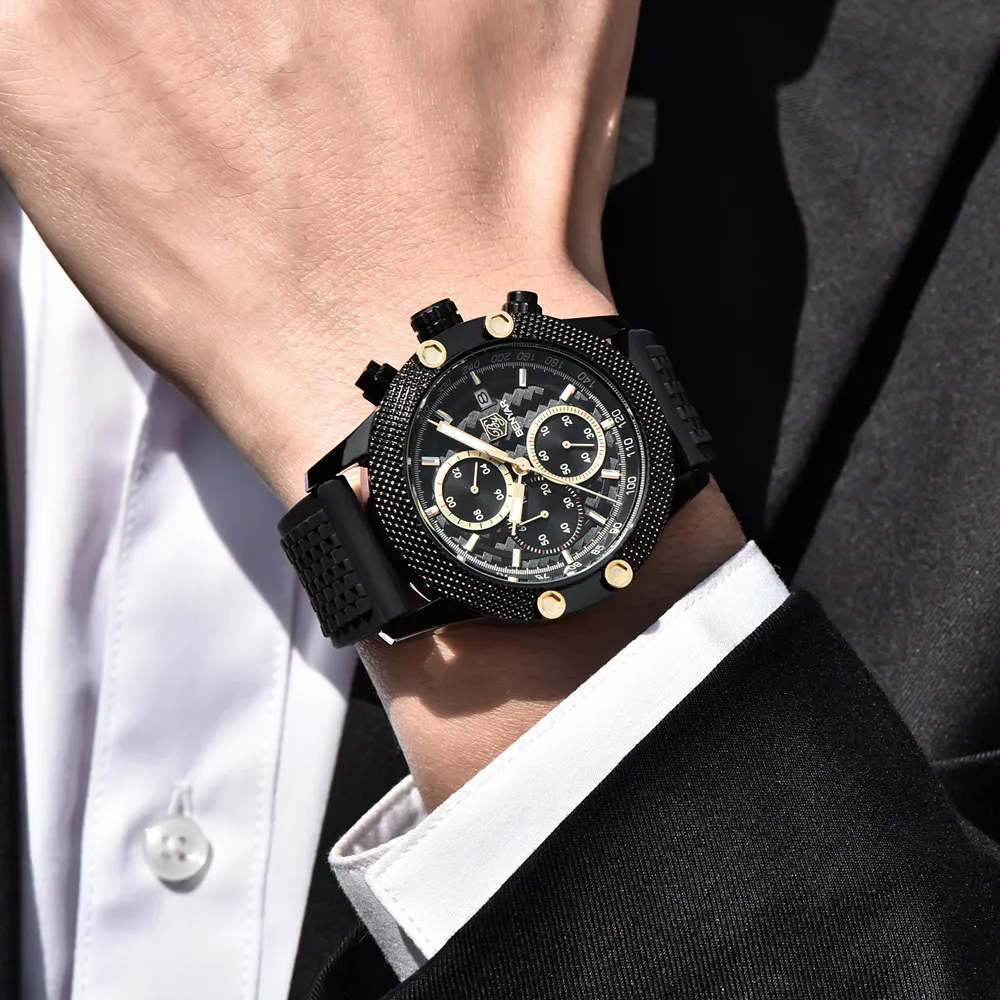 Benyar Mens Watch Top Luxury Sport Chronograph Men Men Водонепроницаемый роскошный бренд Gold Quartz Watch Saat Reloj hombre229q