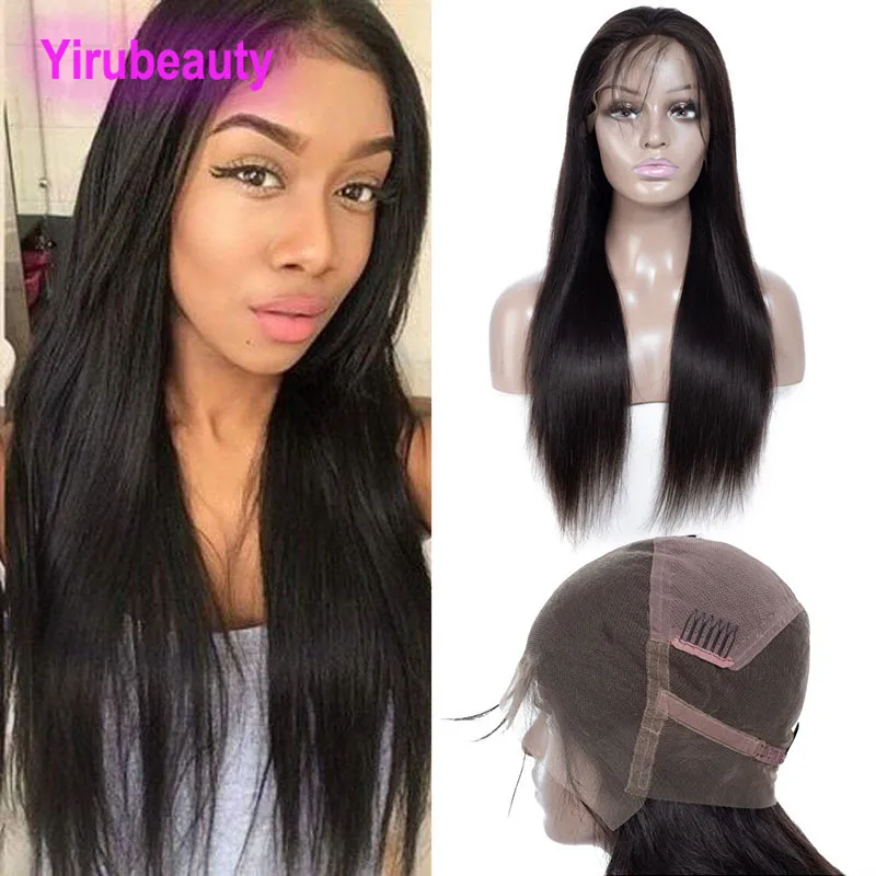 Pelucas llenas del cordón del cabello humano brasileño sin procesar 10A Peluca del cordón del pelo virginal recto del 150% con los pelos del bebé Color natural pre desplumado