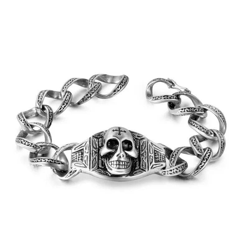 Herren Armband Skull Titanium Steel Link Bracelet Hip Hop Rock Armbänder für Herren