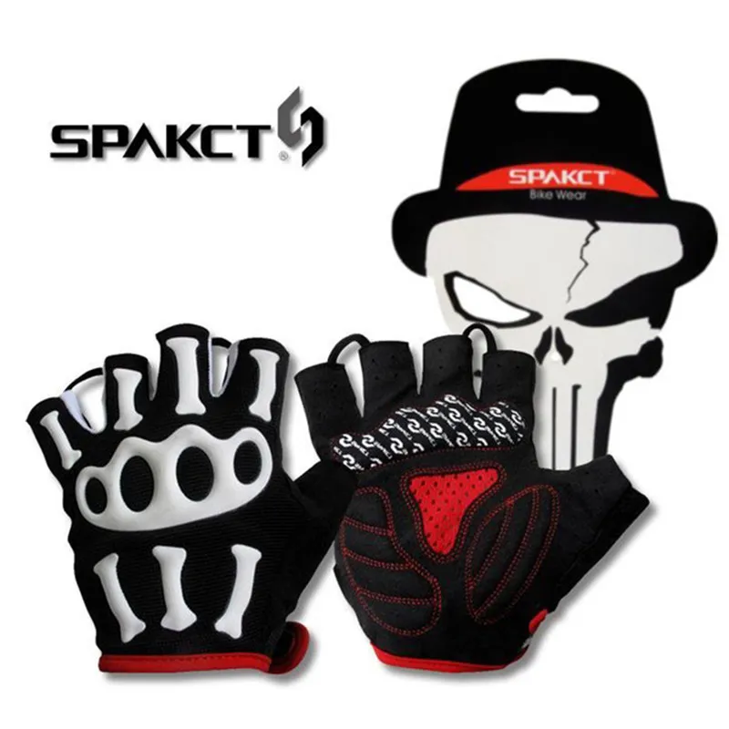 SPAKCT Men s Bike Cycling Half Finger Skull Gloves Bicycle Road MTB Skeleton Silicone Gel Paded Short Gloves S XXL Sizes