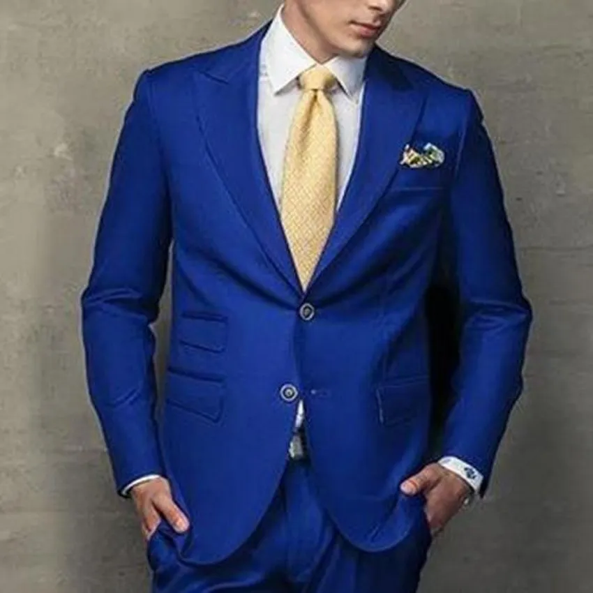 Royal Blue Peak Lapel Tuxedo Suit for Wedding with Buckle Button