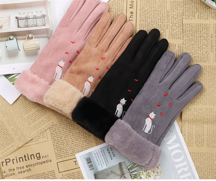 Guantes de gamuza de otoño e invierno para mujer protector de pantalla táctil cálidos puntos de boca gruesos para guantes de ciclismo