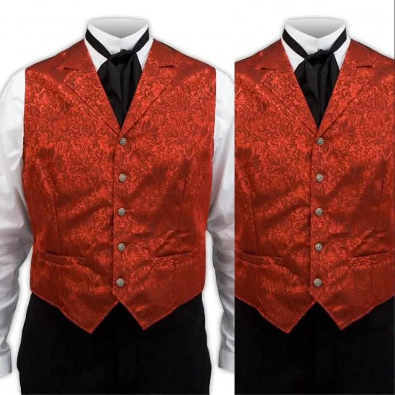 Red Print Groom Vests Two Button Notched Lapel Fashion Style Men Vests For Prom Slim Fit Wedding