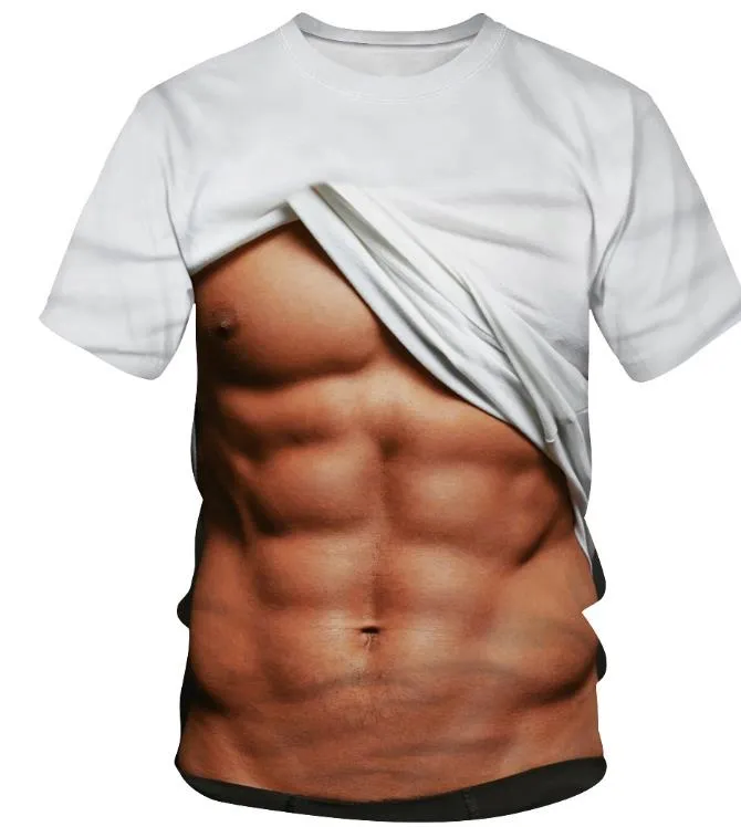 3D-konsttryckt kortärmad muskel-T-shirt Casual Sommar Män Kvinnor Personlighet Utskrift Buken T-shirts STORLEK S-XXL
