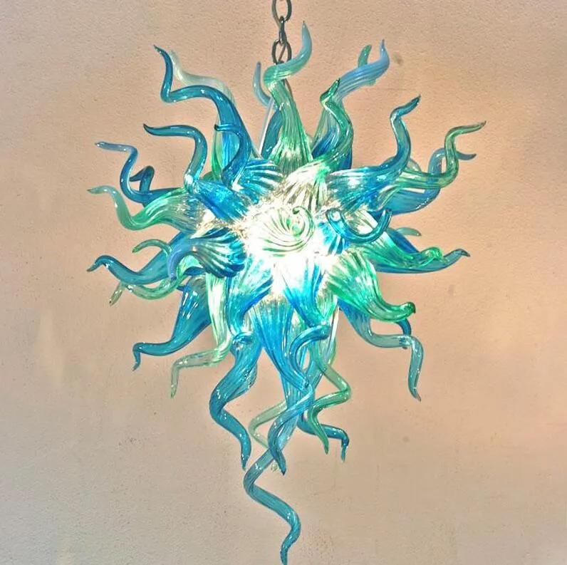 Lâmpadas pendentes de vidro sopradas na boca com economia de energia Luzes LED personalizados Tiffany Colored Glass Candelier para decoração de festa em casa