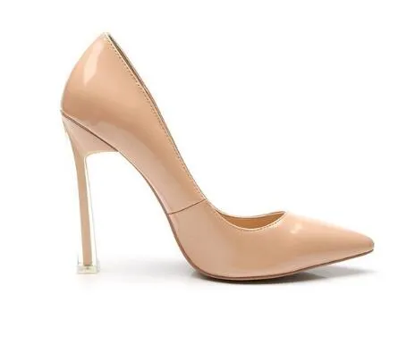 Naken Patent Läder Stiletto Heels Kvinnor Pumpar Sexiga Pekade Toe Kvinnor Skor Klar Högklackat Bröllop Bröllop Skor