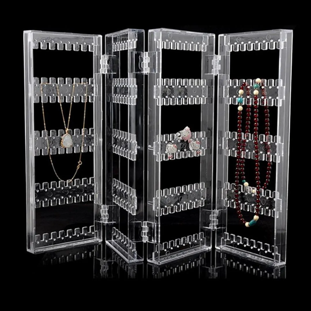 BehoGar 4-panel Foldbara transparenta akryl smycken display stativ rackhållare arrangör för örhängen studs halsband armband