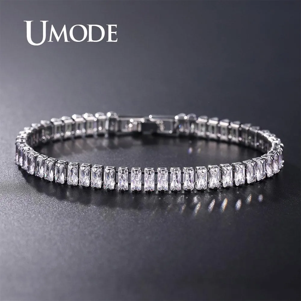 Umode Cubic Zirconia Pulseras de tenis Cadena Crystal Body Pulsera de la boda para las mujeres Hombres Pulsera de plata Joyas UB0181A