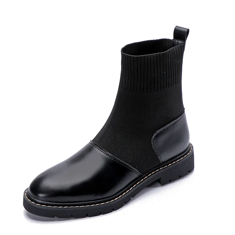 Stylish Leather And Knitted Black Ankle Boots Sale For Women Short Plush Black Design For Autumn And Winter From Tideshoes16888 53.03 DHgate.Com