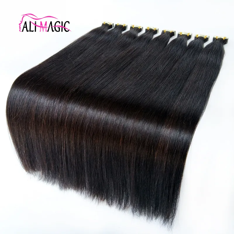 Tape på hud 4cm Bredd 10 '' - 26 '' 2.5g / pc 40pcs / 100g Rak Indisk Hår Skin Väft Remy Tape In / On Human Hair Extensions