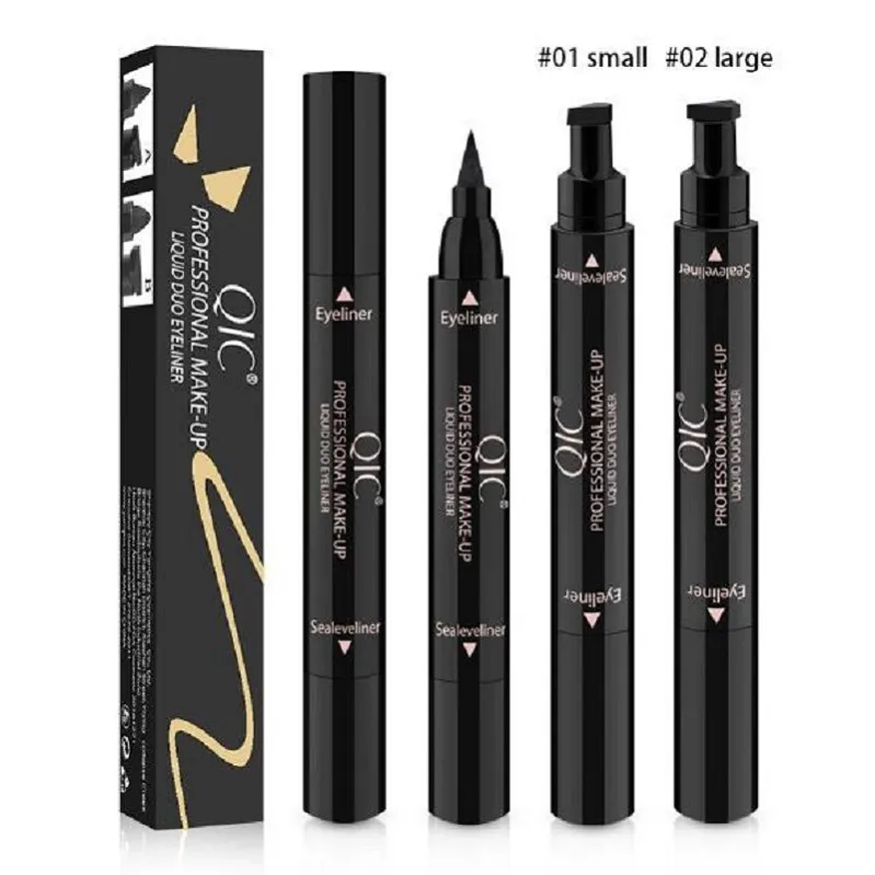 Qic driehoek dubbele kopafdichting eyeliner waterdichte snel verven 2 in1 eyeliner pen