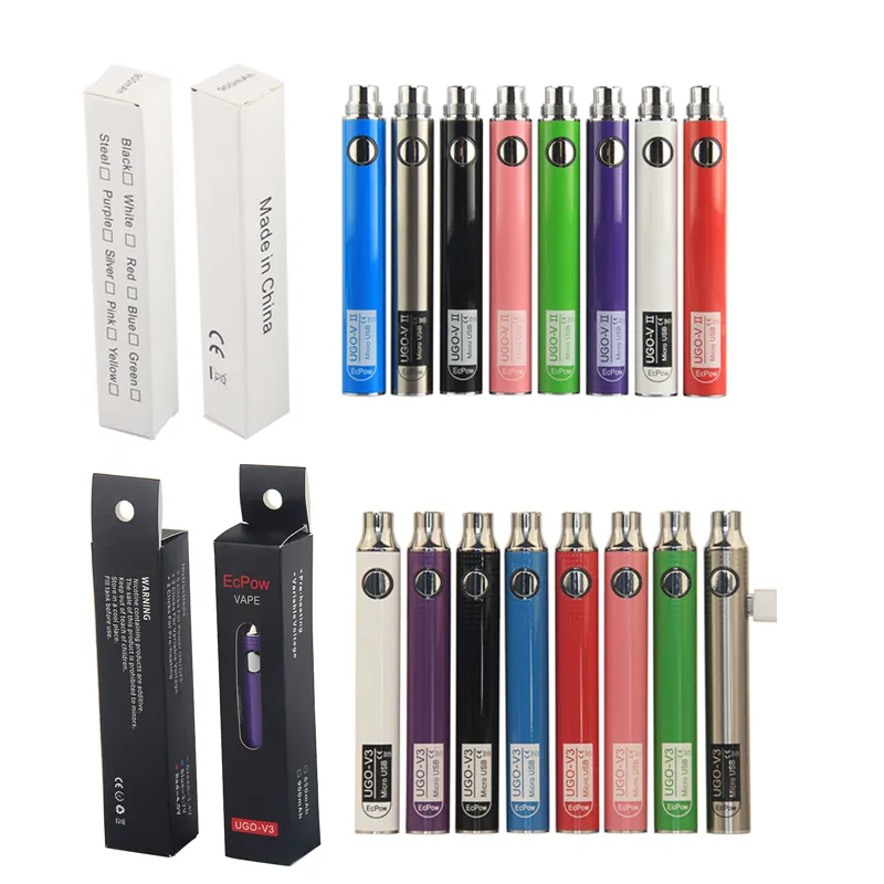 Evod 배터리 예열 VV 가변 전압 vape 펜 ECPOW 510 나사 자아 마이크로 USB 충전기 Ugo v3 II 100 % 원래