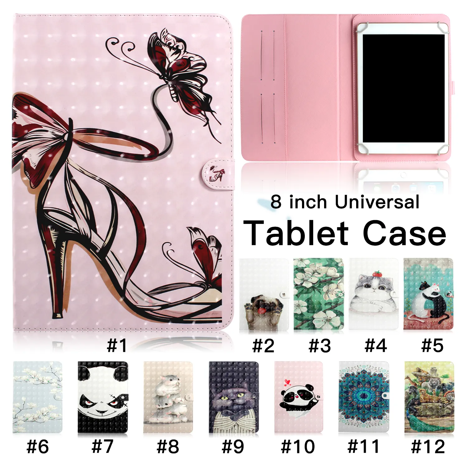 Universal Tablet Fodraler för 7/8/10 tum, Allmänt Flip Stand Cover Case med Multi Card Slots Feature