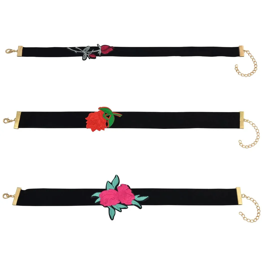 Boho Rote Blume Thema Black Velvet-Halsketten für Frauen Partei Schmuck-Geschenk